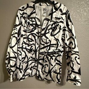 Chico’s Size 3 White Black Abstract Metallic Zip Jacket | Statement Coat